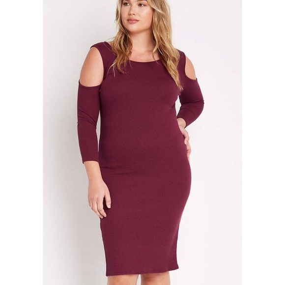 Burgundy Curvy Cold Shoulder Midi Dress - Picture 4 of 6
